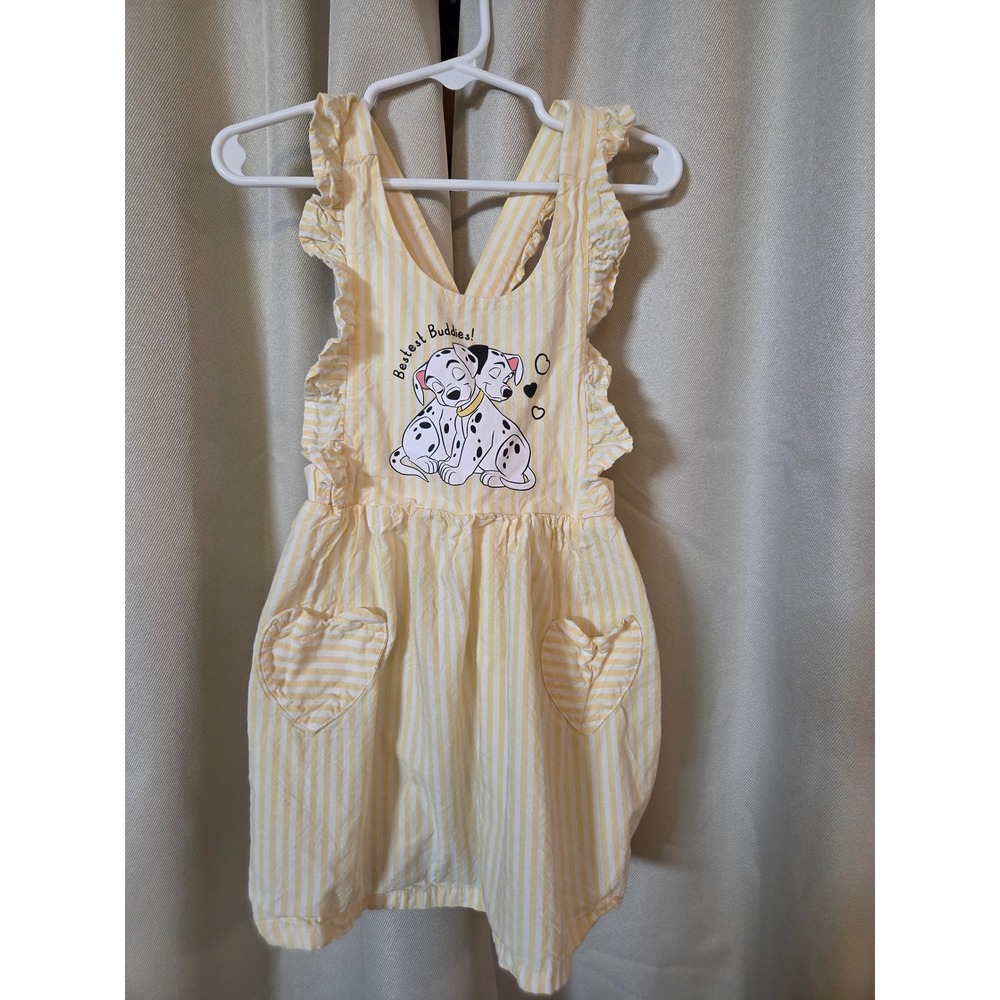 Disney Baby 101 Dalmatians Yellow White Stripe Pinafore Dress 24M Cottagecore
